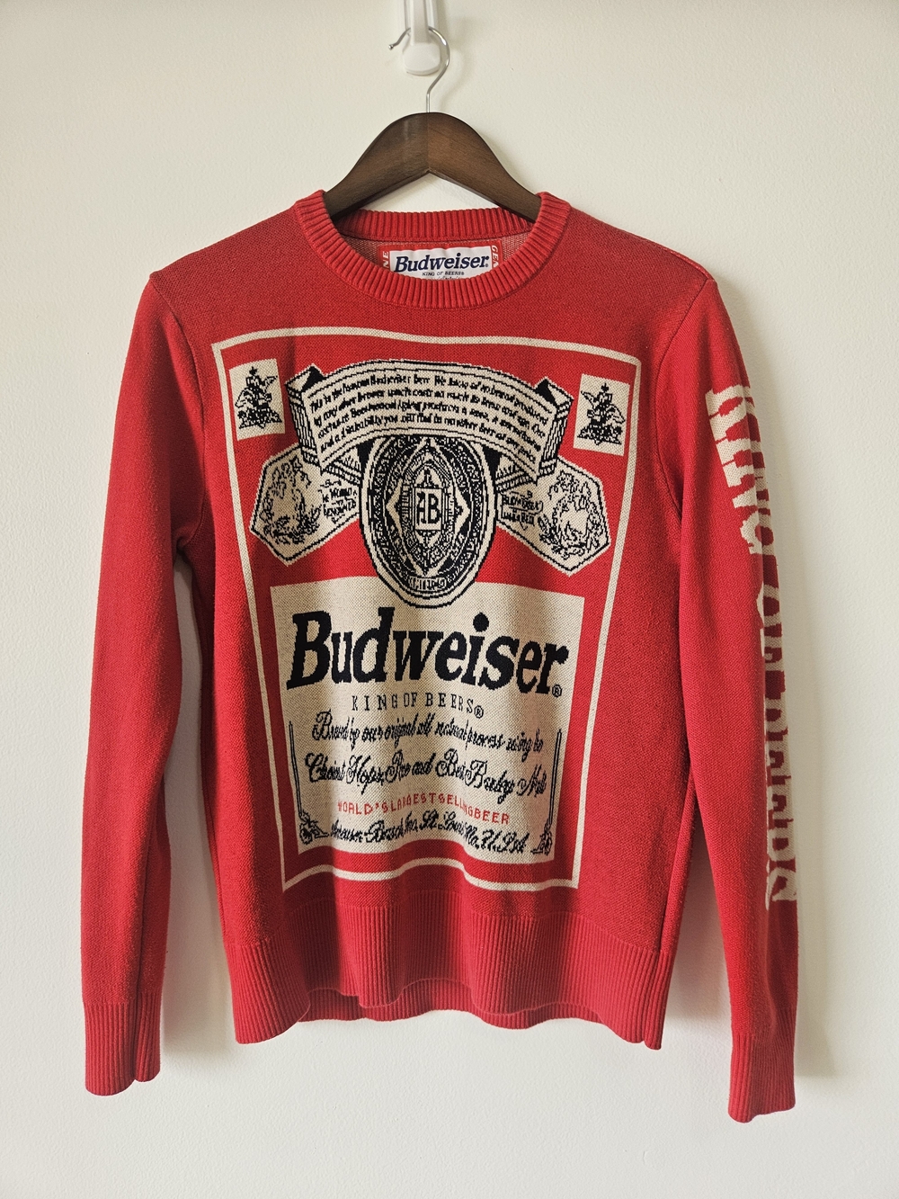 Budweiser Red Graphic Crewneck Sweater Size Small Vintage Inspired